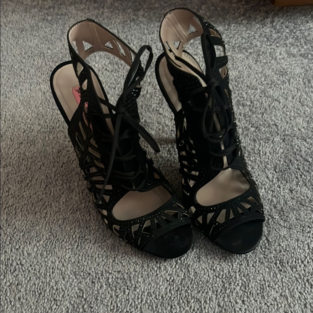 Betsey Johnson Black Lace-Up Stiletto Heels